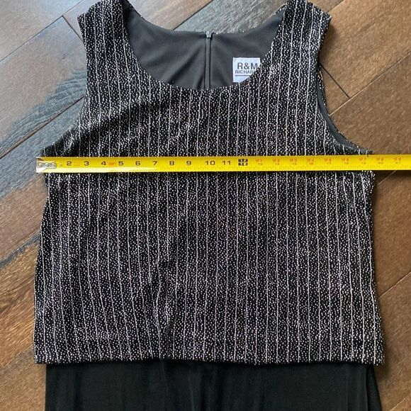 R&M Richards evening gown maxi womens dress size 16 sleeveless sparkle black sil - Picture 13 of 13